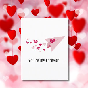 You're My Forever, Cute Pink Airplane & Hearts Holiday Postcard