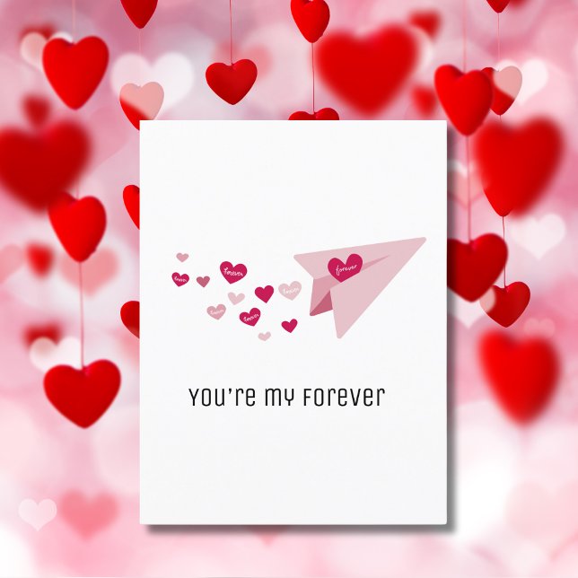 You're My Forever, Cute Pink Airplane & Hearts Holiday Postcard (Creator Uploaded)