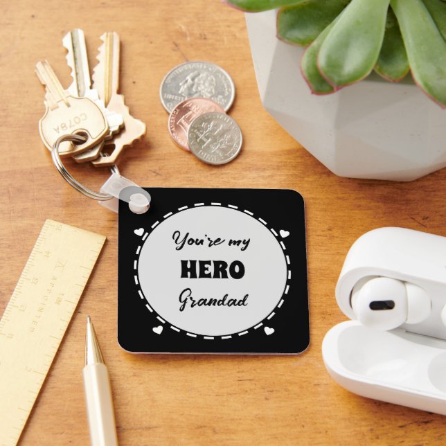 You're my hero Grandad add photo black Keychain (Desk)