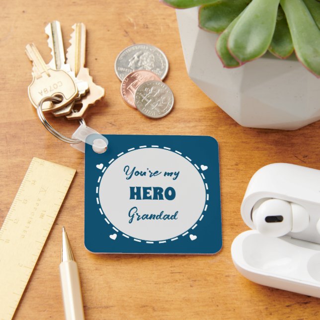 You're my hero Grandad add photo blue Keychain (Desk)