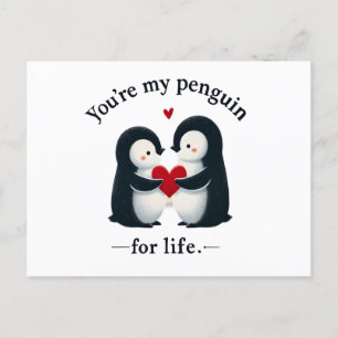You're my penguin for life couple  postcard