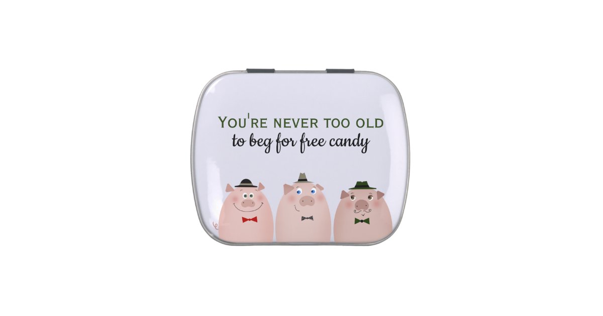 You Re Never Too Old To Beg For Free Candy Pigs Candy Tin Zazzle Com