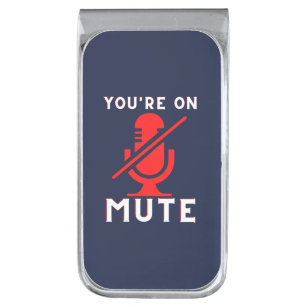 You're On Mute Funny Video Call Illustration Silver Finish Money Clip