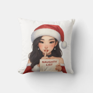 You're on my Naughty List Asian Mrs Clause Throw Pillow