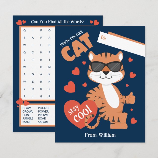 You're One Cool Cat Kids Valentine's Day Card (Front/Back)
