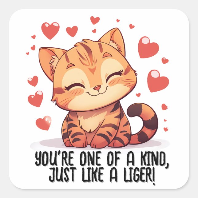 You're One of A Kind...Liger Valentine's Day Square Sticker (Front)