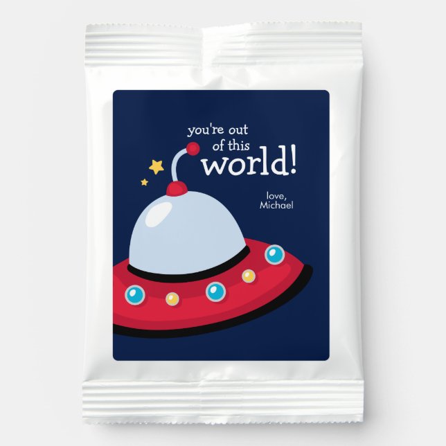 "You're Out of this World" Kids School Valentines Hot Chocolate Drink Mix (Front)