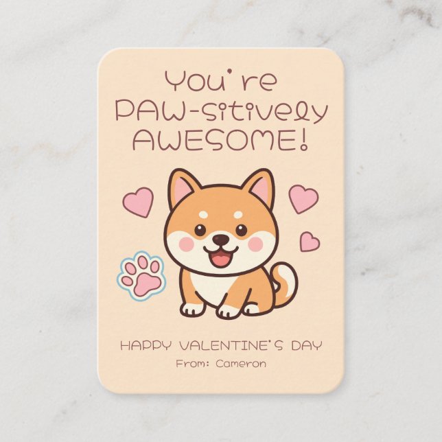 You're PAW-sitively AWESOME Kids Valentine's Note Card (Front)