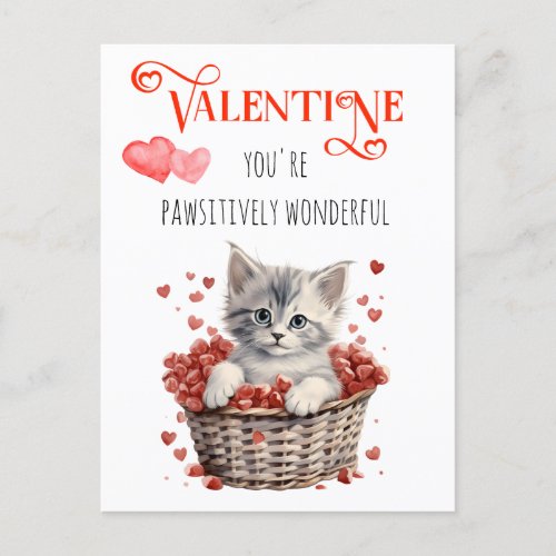 Youre Pawsitively Wonderful Valentine Kitten Postcard