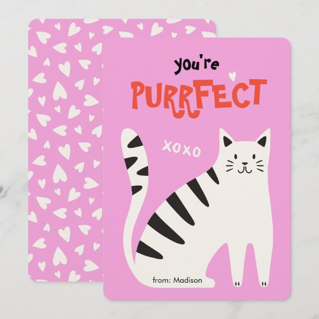 You're purrfect cat classroom valentine's day card (Front/Back)