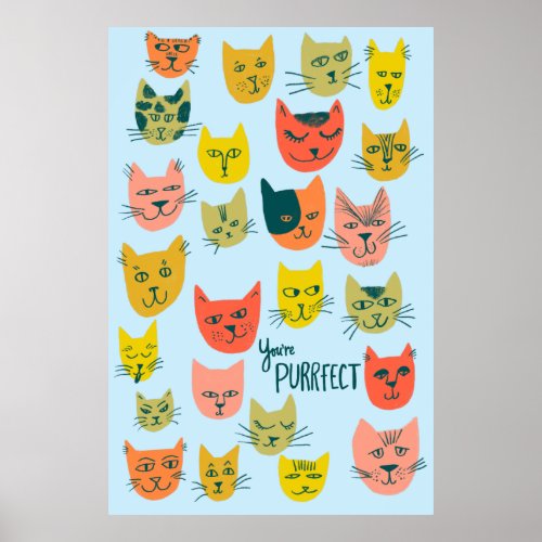 Youre Purrfect Colorful Crazy Cats Illustration Poster