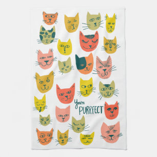 You're Purrfect! Colorful Cute Cats Blue Kitchen Towel