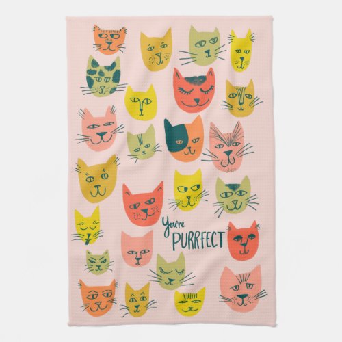 Youre Purrfect Colorful Cute Cats Pink Kitchen Towel