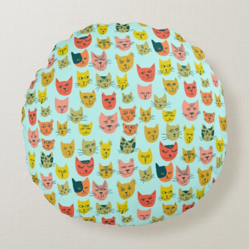 Youre Purrfect Cute Colorful Cats Pattern Round Pillow