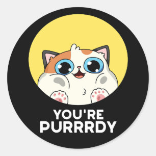 You're Purrrdy Funny Cat Pun Dark BG Classic Round Sticker