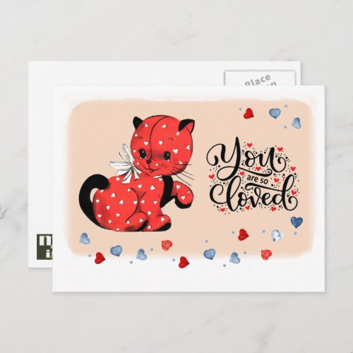 Youre So Loved Funny Kitty Valentines Day  Holiday Postcard