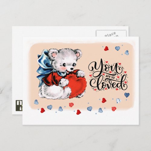 Youre So Loved Vintage Teddy Bear Valentines Day Holiday Postcard
