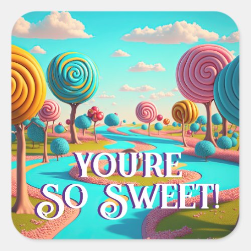 Youre So Sweet Candy Lane Lollipop Gum Drop Trees Square Sticker