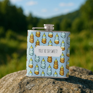 You're So Sweet! Cute Honey Bear Bottles Pattern Flask