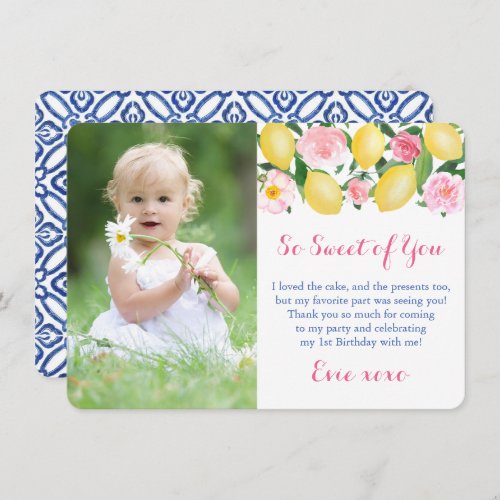Youre So Sweet Positano Lemons Pink Party Photo Thank You Card