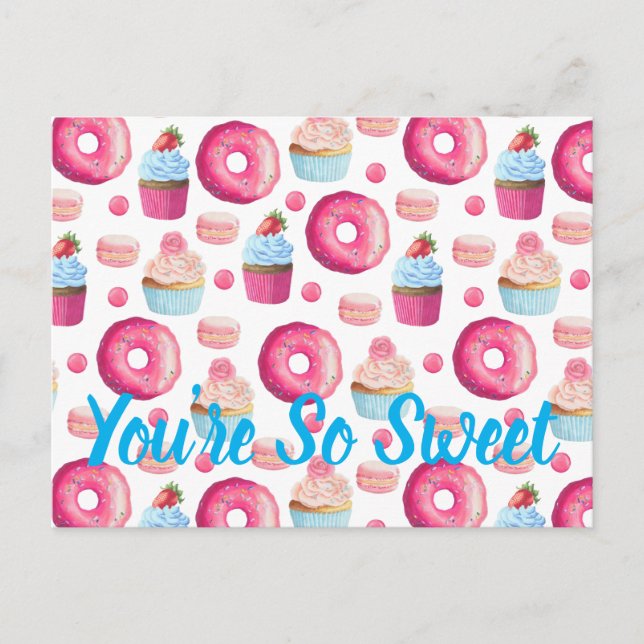 You're So Sweet Quote Cupcake Donut Bakery Postcard (Front)