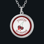 You're So Sweet Ripe Red Cherry Cherries Fruit Silver Plated Necklace<br><div class="desc">Design features an original marker illustration of a pair of ripe red summer cherries. Ideal for your favorite foodie. This design is also available on other products. Lots of additional fruit themed designs are also available from this shop.Don't see what you're looking for? Contact Rebecca to have something designed just...</div>