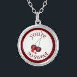 You're So Sweet Ripe Red Cherry Cherries Fruit Silver Plated Necklace<br><div class="desc">Design features an original marker illustration of a pair of ripe red summer cherries. Ideal for your favorite foodie. This design is also available on other products. Lots of additional fruit themed designs are also available from this shop.Don't see what you're looking for? Contact Rebecca to have something designed just...</div>
