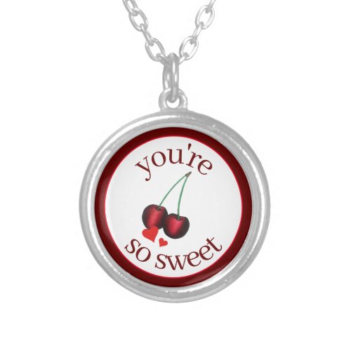 Youre So Sweet Ripe Red Cherry Cherries Fruit Silver Plated Necklace