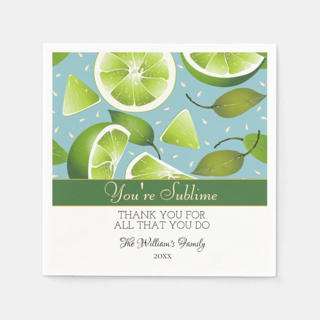 You're Sublime Lime Citrus Fruit | Thank You Napkins (Front)