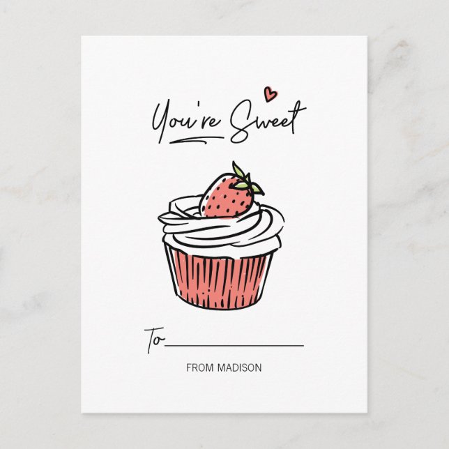You're Sweet Cupcake Classroom Valentine Postcard (Front)
