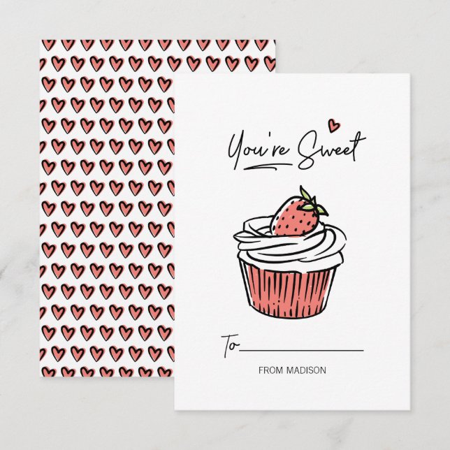 You're Sweet Cupcake Kids Classroom Valentine Card (Front/Back)