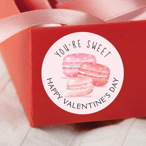 Youre Sweet Happy Valentines Day Macaron Cookies Classic Round Sticker