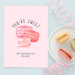 You're Sweet Happy Valentine's Day Macaron Cookies Holiday Card<br><div class="desc">Send this adorable and fun Valentine's Day Card to someone special. Our design features three hand-painted pink, red, and blush pink watercolor macaron cookies with white hearts decorating the cookies. "Your Sweet" is designed in a fun san serif font. The reverse side features a fun pink background with tree macaron...</div>