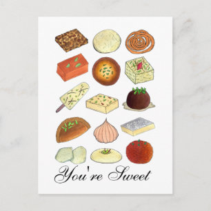 You're Sweet Indian Mithai Sweets Confections Food Postcard