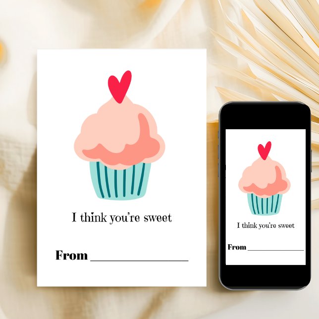 You're sweet pink cupcake Valentine Printable Holiday Card (You're sweet pink cupcake Valentine Printable Holiday Card)