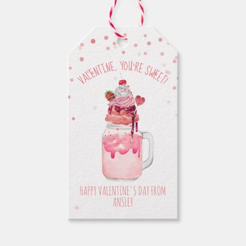 Youre Sweet Valentine Candy Love Milkshake Gift Tags