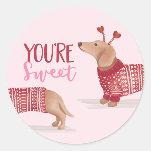 Youre Sweet Watercolor Dachshund Dog Pink Classic Round Sticker