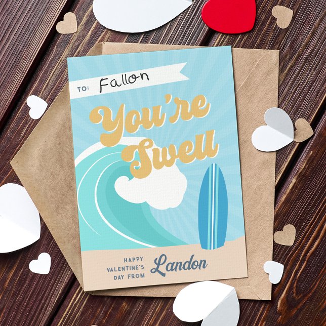 You're Swell Surfer Classroom Valentines Day Card (Creator Uploaded)