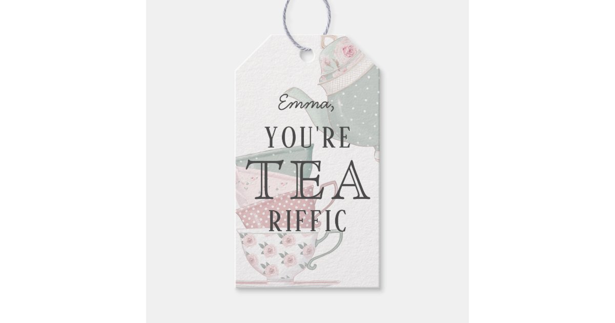 You're Teariffic Tea Pot & Cups Thank You Gift Tags | Zazzle
