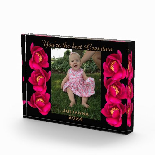 Youre the best Grandma red rose name date gift Photo Block