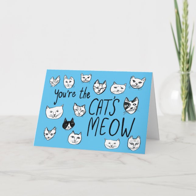 YOU'RE THE CAT'S MEOW Cute Kittens Blue Note Card (Front)