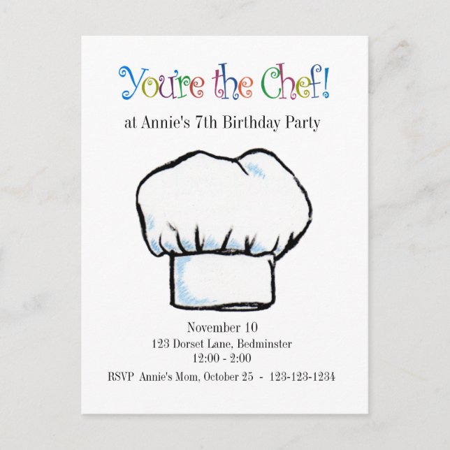 You're the Chef Invitation Post Card (Front)