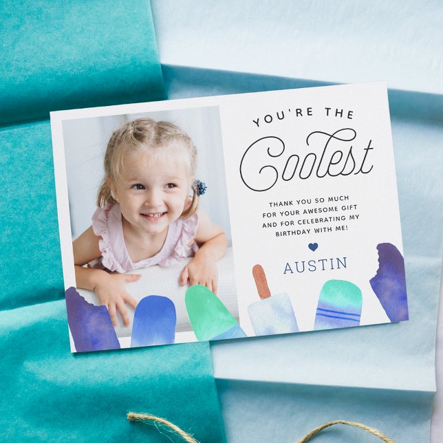 You're The Coolest | Popsicle Theme Kids Photo Thank You Card (Creator Uploaded)