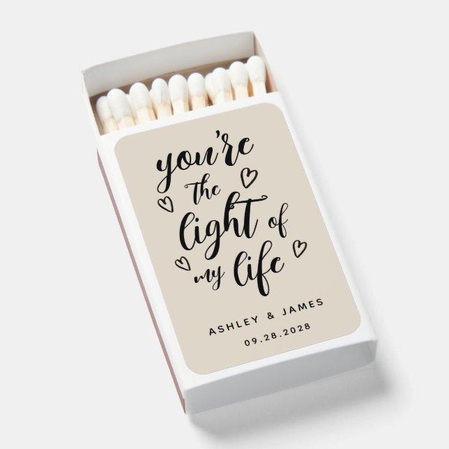 You're the Light of my Life Ivory Wedding Matchboxes (Front Open)