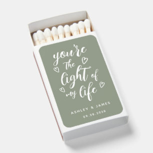 You're the Light of my Life Sage Green Wedding Matchboxes