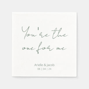 You're The One White & Olive Green Cursive Wedding Napkins