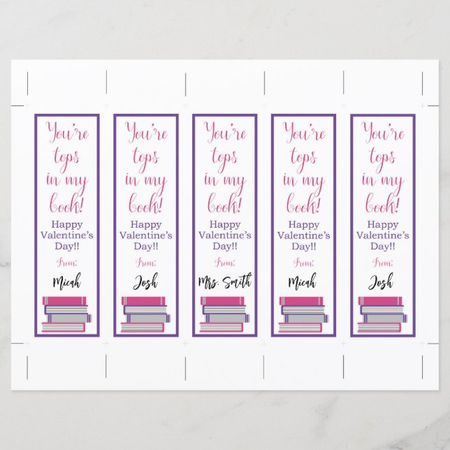 You're Tops in my Book!  Valentine's Bookmarks (Front)