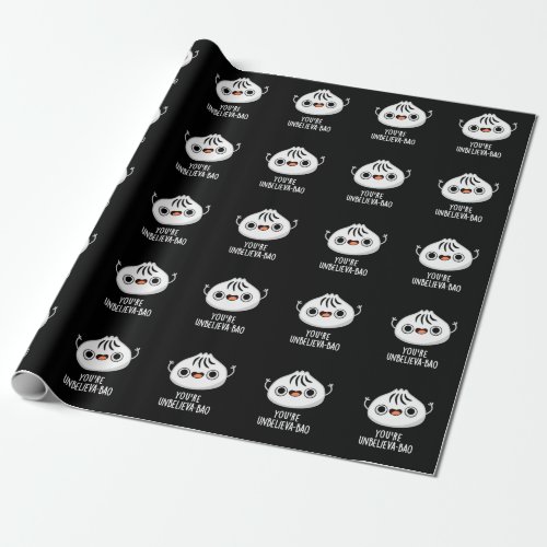 Youre Unbelieva_bao Funny Dimsum Bao Pun  Dark BG Wrapping Paper