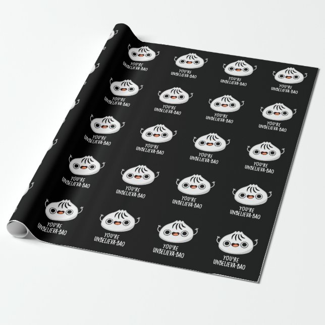 You're Unbelieva-bao Funny Dimsum Bao Pun  Dark BG Wrapping Paper (Unrolled)