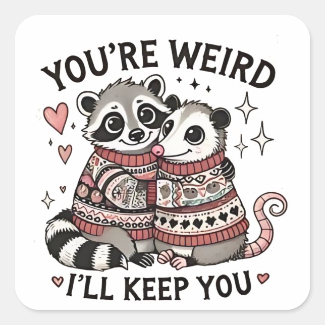 You're Weird I'll Keep You Valentine Day Raccoon  Square Sticker (Front)